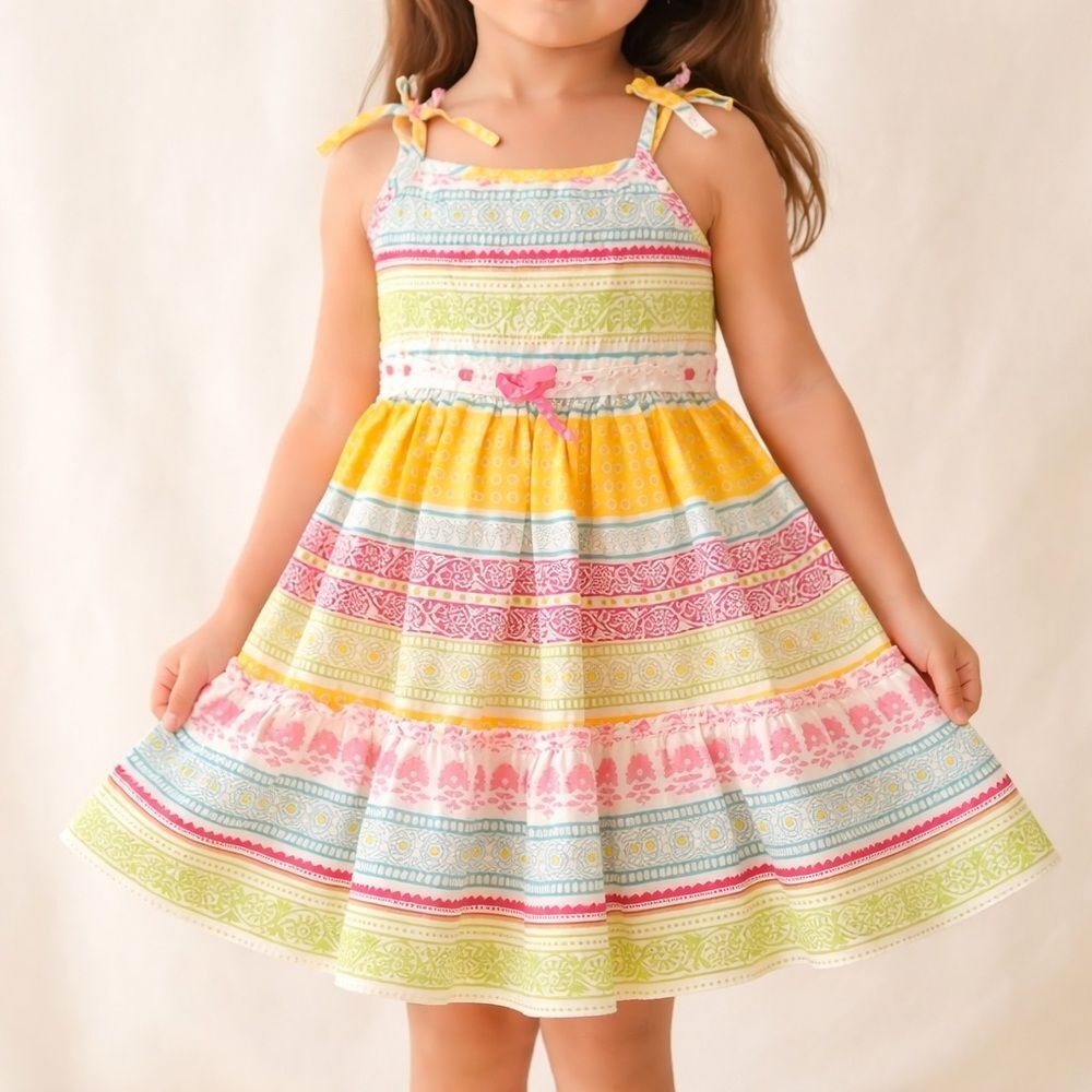 Blueberi Boulevard Girls 4T Boho Sundress Tie Strap Colorful Stripe Dress
